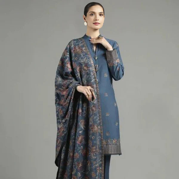 KARANDI 3PC EMBROIDERED DRESS EMBROIDERED SHAWL A12