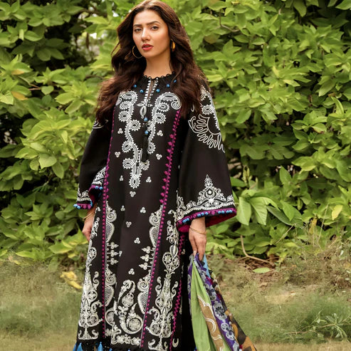 KHADDAR 3PC EMBROIDERED DRESS EMBROIDERED SHAWL A22