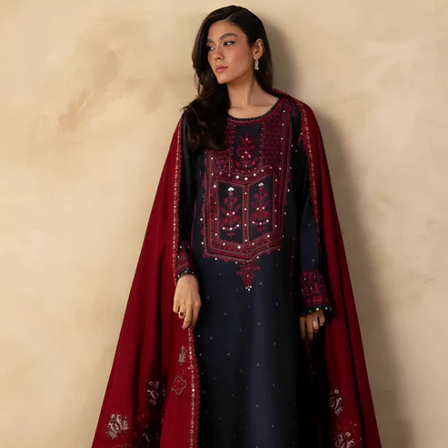 KHADDAR 3PC EMBROIDERED DRESS EMBROIDERED SHAWL A20