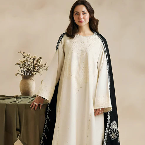 KHADDAR 3PC EMBROIDERED DRESS EMBROIDERED SHAWL A24