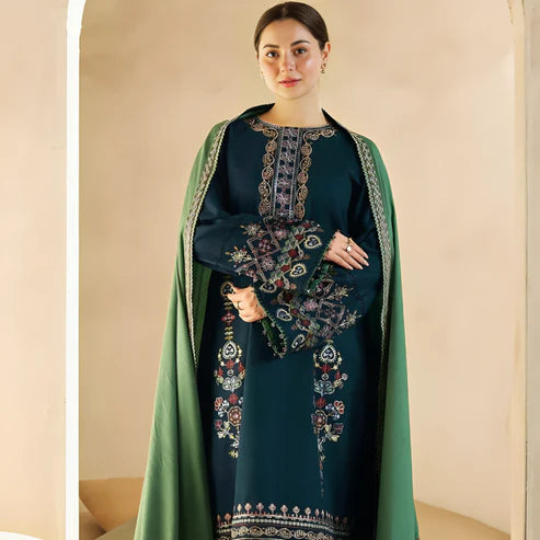 KHADDAR 3PC EMBROIDERED DRESS EMBROIDERED SHAWL A23