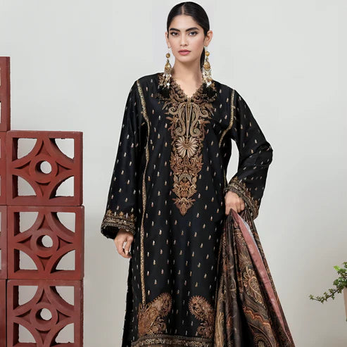 KHADDAR 3PC EMBROIDERED DRESS EMBROIDERED SHAWL A18