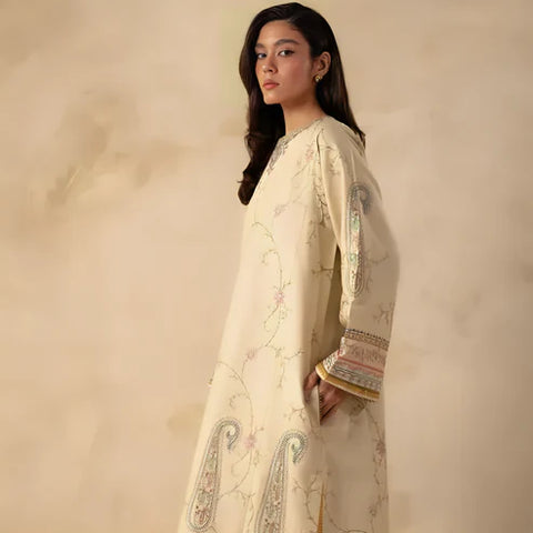 KHADDAR 3PC EMBROIDERED DRESS EMBROIDERED SHAWL A21