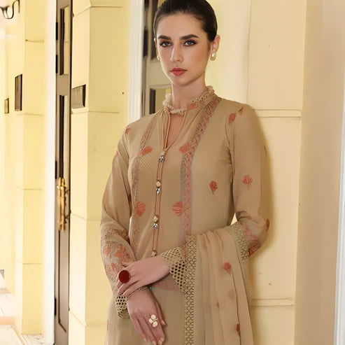 KARANDI 3PC EMBROIDERED DRESS EMBROIDERED SHAWL A18