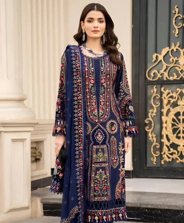DHANAK 3PC EMBROIDERED DRESS EMBROIDERED SHAWL A80