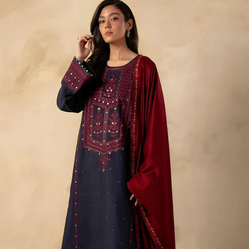 KHADDAR 3PC EMBROIDERED DRESS EMBROIDERED SHAWL A20