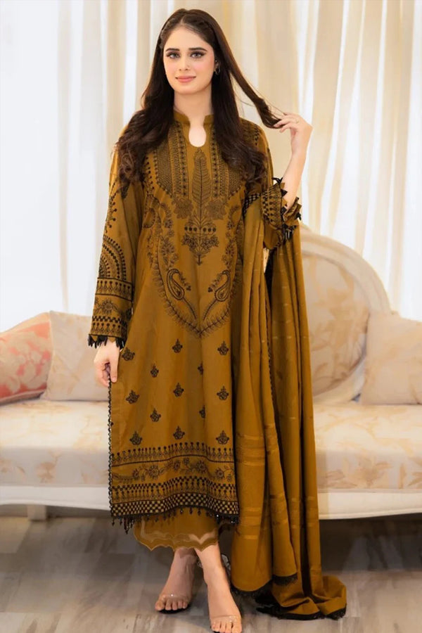 DHANAK 3PC EMBROIDERED DRESS EMBROIDERED SHAWL